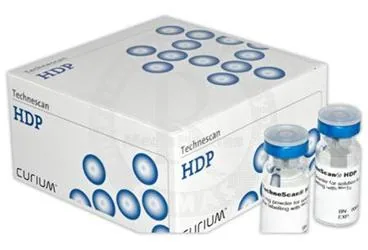 Teknesyum (99mtc) oksidronat içeren TECHNESCAN HDP 3 MG RADYOFARMASOTIK HAZIRLAMA KIT (5 ADET) ambalajı. Üretici: NEPHA TIBBİ CİHAZLAR SAN. VE TİC. A.Ş.