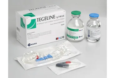 TEGELINE 5 G 100 ML FLAKON (immünglobülin) ürün ambalajı, flakon. Üretici: ER-KİM İLAÇ SANAYİ VE TİCARET A.Ş.