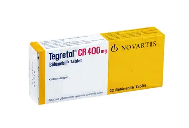 TEGRETOL CR 400 MG 20 TABLET ambalajı. Karbamazepin içeren tablet. Üretici: NOVARTİS SAĞLIK GIDA VE TARIM ÜRÜNLERİ SANAYİ VE TİCARET ANONİM ŞİRKETİ.