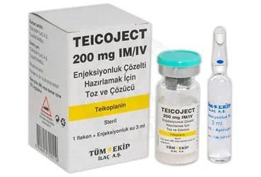 TEICOJECT 200 MG IM/IV ENJEKSIYONLUK COZELTI HAZIRLAMAK ICIN TOZ VE COZUCU (teikoplanin) kutusu, çözelti. Üretici: TÜM - EKİP İLAÇ A.Ş.