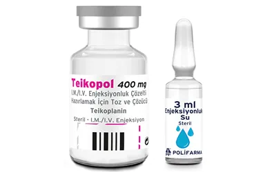 TEIKOPOL 400 MG IM/IV ENJEKSIYONLUK COZELTI HAZIRLAMAK ICIN TOZ VE COZUCU (1 FLAKON+1 AMPUL) (teikoplanin) ambalajı, çözelti. Üretici: POLİFARMA İLAÇ SAN. VE TİC. A.Ş.
