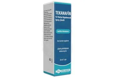 TEKANAFIN %1 DERIYE UYGULANACAK SPREY, COZELTI (20 ML) ürün ambalajı. Naftifin hcl içeren çözelti. Üretici: WORLD MEDICINE İLAÇ SAN. VE TİC. A.Ş.