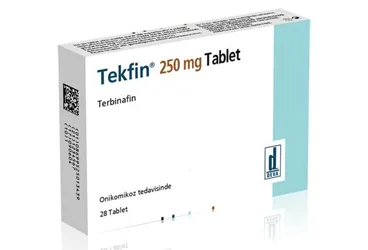 TEKFIN 250 MG 14 TABLET (terbinafin) ambalajı, tablet. Üretici: DEVA HOLDİNG ANONİM ŞİRKETİ.