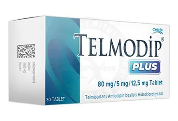 TELMODIP 80 MG/5 MG 28 TABLET ambalajı. Amlodipin + telmisartan içeren tablet. Üretici: NEUTEC İLAÇ SANAYİ TİCARET ANONİM ŞİRKETİ.