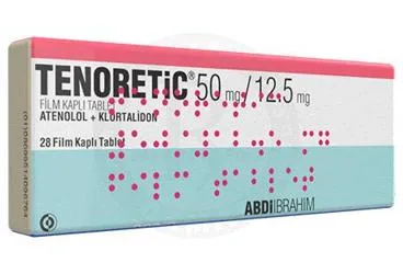 TENORETIC 50 MG/12,5 MG 28 FILM TABLET ürün ambalajı, film kaplı tablet formunda atenolol + klortalidon içerir. Üretici: ABDİ İBRAHİM İLAÇ SANAYİ VE TİCARET A.Ş.