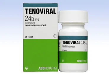 TENOVIRAL 245 MG 30 FILM KAPLI TABLET kutusu. Tenofovir disoproksil içeren film kaplı tablet. Üretici: ABDİ İBRAHİM İLAÇ SANAYİ VE TİCARET A.Ş.