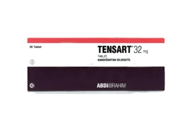 TENSART 32 MG 28 TABLET ambalajı. Kandesartan içeren tablet. Üretici: ABDİ İBRAHİM İLAÇ SANAYİ VE TİCARET A.Ş.