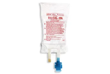TEOBAG 400 ENJEKTABL COZELTI 500 ML (MEDIFLEKS SETLI) ambalajı. Teofilin içeren çözelti. Üretici: KOÇAK FARMA İLAÇ VE KİMYA SANAYİ A.Ş.