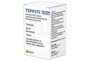 TEPASYL 100 MG INFUZYONLUK COZELTI HAZIRLAMADA KULLANILACAK KONSANTRE ICIN TOZ (1 FLAKON) kutu fotoğrafı. Tiyotepa içeren çözelti. Üretici: TOBIO İLAÇ SANAYİ VE TİCARET ANONİM ŞİRKETİ.