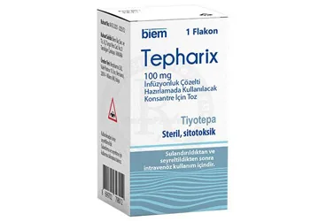 TEPHARIX 100 MG INFUZYONLUK COZELTI HAZIRLAMADA KULLANILACAK KONSANTRE ICIN TOZ (tiyotepa) ambalajı, çözelti. Üretici: BİEM İLAÇ SAN. VE TİC. A.Ş.