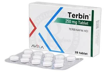 TERBIN 250 MG TABLET (28 TABLET) kutu fotoğrafı. Terbinafin içeren tablet. Üretici: AVİXA İLAÇ SANAYİ VE TİCARET ANONİM ŞİRKETİ.