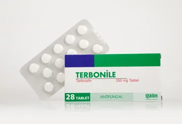 TERBONILE 250 MG 14 TABLET ürün ambalajı. Terbinafin içeren tablet. Üretici: BİLİM İLAÇ SANAYİİ VE TİCARET A.Ş.