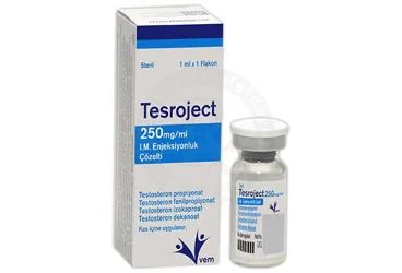TESROJECT 250 MG/ML I.M. ENJEKSIYONLUK COZELTI (testosteron) kutu fotoğrafı, çözelti. Üretici: VEM İLAÇ SAN. VE TİC. ANONİM ŞİRKETİ.