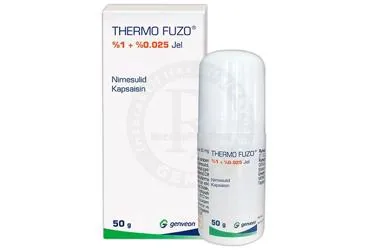 THERMO FUZO %1 + %0.025 JEL (50 G) ambalajı, jel formunda nimesulid  + kapsaisin içerir. Üretici: GENVEON İLAÇ SANAYİ VE TİCARET ANONİM ŞİRKETİ.