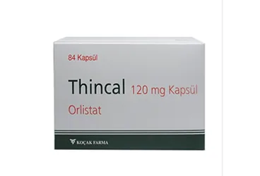 THINCAL 120 MG 42 KAPSUL (orlistat) ürün ambalajı, kapsül. Üretici: KOÇAK FARMA İLAÇ VE KİMYA SANAYİ A.Ş.