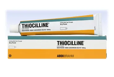 Basitrasin + neomisin sulfat -topikal içeren merhem: THIOCILLINE 500 IU/G + 5 MG/G DERI MERHEM! 30 G kutu fotoğrafı. Üretici: ABDİ İBRAHİM İLAÇ SANAYİ VE TİCARET A.Ş.