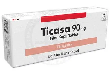 Tikagrelor içeren film kaplı tablet: TICASA 90 MG FILM KAPLI TABLET (56 FILM KAPLI TABLET) kutu fotoğrafı. Üretici: NOBEL İLAÇ SAN. VE TİC. A.Ş.