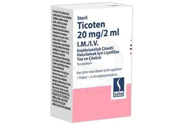 Tenoksikam içeren çözelti: TICOTEN 20 MG / 2 ML IM/IV ENJEKSIYONLUK COZELTI HAZIRLAMAK ICIN LIYOFILIZE TOZ VE COZUCU (1 FLAKON 1 COZUCU AMPUL) ambalajı. Üretici: SABA İLAÇ SANAYİİ VE TİCARET ANONİM ŞİRKETİ.