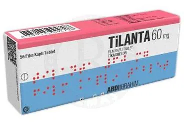 TILANTA 60 MG FILM KAPLI TABLET (56 TABLET) ürün ambalajı, film kaplı tablet formunda tikagrelor içerir. Üretici: ABDİ İBRAHİM İLAÇ SANAYİ VE TİCARET A.Ş.