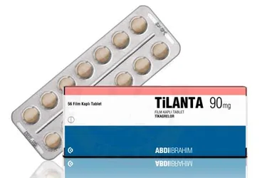Tikagrelor içeren film kaplı tablet: TILANTA 90 MG FILM KAPLI TABLET (56 TABLET) ambalajı. Üretici: ABDİ İBRAHİM İLAÇ SANAYİ VE TİCARET A.Ş.