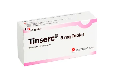 TINSERC 8 MG 30 TABLET (betahistin dihidroklorid) kutu fotoğrafı, tablet. Üretici: RECORDATİ İLAÇ SANAYİ VE TİCARET ANONİM ŞİRKETİ.