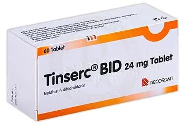 Betahistin dihidroklorid içeren tablet: TINSERC BID 24 MG TABLET (60 TABLET) ambalajı. Üretici: RECORDATİ İLAÇ SANAYİ VE TİCARET ANONİM ŞİRKETİ.