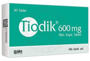 TIODIK 600 MG FILM KAPLI TABLET (30 FILM KAPLI TABLET) kutu fotoğrafı. Tioctic acid içeren film kaplı tablet. Üretici: BİLİM İLAÇ SANAYİİ VE TİCARET A.Ş.