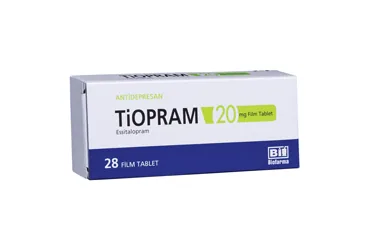 TIOPRAM 20 MG 28 FİLM TABLET (essitalopram) kutu fotoğrafı, film kaplı tablet. Üretici: BİOFARMA İLAÇ SANAYİ VE TİCARET A.Ş.