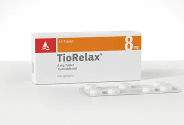 Tiyokolşikosid içeren tablet: TIORELAX 8 MG 14 TABLET kutu fotoğrafı. Üretici: SANTA FARMA İLAÇ SAN. A.Ş.