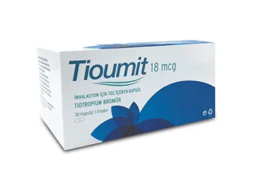 TIOUMIT 18 MCG INH. ICIN TOZ ICEREN 30 KAPSUL ürün ambalajı, kapsül formunda tiotropium bromür monohidrat içerir. Üretici: ARIMED İLAÇ SAN. VE TİC. A.Ş.