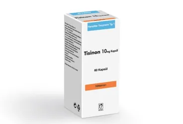 Nitisinon içeren kapsül: TISINON 10 MG 60 KAPSUL ambalajı. Üretici: NOBEL İLAÇ SAN. VE TİC. A.Ş.