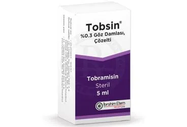 TOBSIN % 0,3 GOZ DAMLASI, COZELTI ürün ambalajı, göz damlası formunda tobramisin -oftalmik içerir. Üretici: MENARİNİ SAĞLIK VE İLAÇ SANAYİ TİCARET ANONİM ŞİRKETİ.