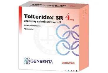 TOLTERIDEX SR 4 MG UZATILMIS SALIMLI SERT KAPSUL (28 KAPSUL) (tolterodin-l-tartarat) kutu fotoğrafı, kapsül. Üretici: GENSENTA İLAÇ SANAYİ VE TİCARET ANONİM ŞİRKETİ.