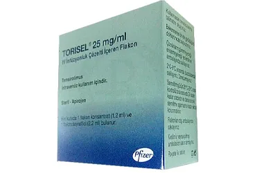 Temsirolimus içeren çözelti: TORISEL 25 MG/ML IV INFUZYONLUK COZELTI ICIN KONSANTRAT 1 FLAKON ambalajı. Üretici: PFİZER PFE İLAÇLARI ANONİM ŞİRKETİ.