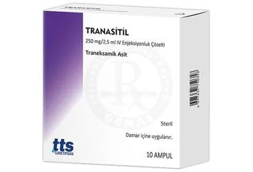 TRANASITIL 250 MG/2,5 ML IM/IV ENJEKSIYONLUK COZELTI (traneksamik asit) ambalajı, çözelti. Üretici: TURKTIPSAN SAĞLIK TURİZM EĞİTİM VE TİCARET A.Ş.