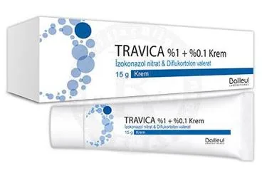TRAVICA %1 + %0,1 KREM ambalajı, krem formunda izokonazol nitrat + diflukortolon valerat içerir. Üretici: LABORATOİRES BAİLLEUL İLAÇ SANAYİ VE TİCARET ANONİM ŞİRKETİ.