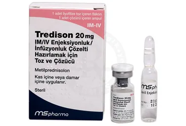 TREDISON 20 MG IM/IV ENJEKSIYONLUK/INFUZYONLUK COZELTI HAZIRLAMAK ICIN TOZ VE COZUCU (1 FLAKON + 1 COZUCU AMPUL) (metilprednizolon) ambalajı, çözelti. Üretici: HAVER TRAKYA İLAÇ SANAYİ VE TİCARET ANONİM ŞİRKETİ.