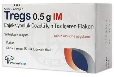 TREGS 0,5 G IM ENJEKSIYONLUK COZELTI ICIN TOZ ICEREN FLAKON (seftriakson) ürün ambalajı, çözelti. Üretici: PHARMAVİSİON SAN. VE TİC. A.Ş.