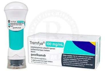 Guselkumab içeren çözelti: TREMFYA 100 MG/ML ENJEKSIYONLUK COZELTI ICEREN KULLANIMA HAZIR KALEM (1 KALEM) kutu fotoğrafı. Üretici: JOHNSON AND JOHNSON SIHHİ MALZEME SANAYİ VE TİCARET LİMİTED ŞİRKETİ.