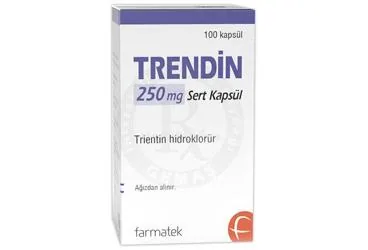 TRENDIN 250 MG SERT KAPSUL (100 KAPSUL) (trientin) kutusu, kapsül. Üretici: FARMA-TEK İLAÇ SANAYİ VE TİCARET A.Ş.