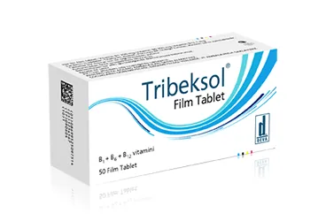 TRIBEKSOL 250 MG/ 250 MG/ 1 MG FILM KAPLI TABLET (50 TABLET) (vitamin b1 ve b2 veya b6 veya b12) ürün ambalajı, film kaplı tablet. Üretici: DEVA HOLDİNG ANONİM ŞİRKETİ.
