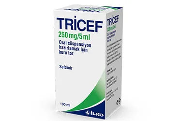 TRICEF 250 MG/5 ML ORAL SUSPANSIYON HAZIRLAMAK ICIN KURU TOZ 100 ML (sefdinir) kutu fotoğrafı, oral süspansiyon. Üretici: İLKO İLAÇ SAN. VE TİC. A.Ş.
