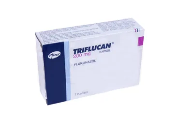TRIFLUCAN 200 MG 7 KAPSUL kutusu, kapsül formunda flukonazol içerir. Üretici: PFİZER PFE İLAÇLARI ANONİM ŞİRKETİ.