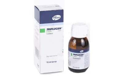 TRIFLUCAN 5 MG 70 ML SURUP kutu fotoğrafı. Flukonazol içeren şurup. Üretici: PFİZER PFE İLAÇLARI ANONİM ŞİRKETİ.