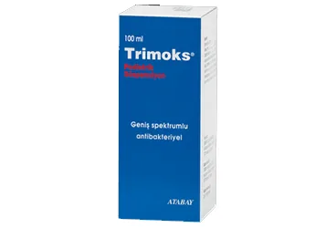 TRIMOKS PED. 100 ML SUSPANSİYON (trimetoprim + sulfametoksazol) ürün ambalajı, süspansiyon. Üretici: ATABAY KİMYA SANAYİ VE TİC. A.Ş.
