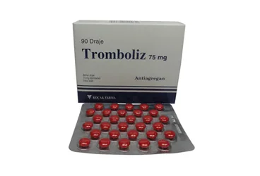 TROMBOLIZ 75 MG KAPLI TABLET (50 KAPLI TABLET) kutu fotoğrafı. Dipiridamol içeren tablet. Üretici: KOÇAK FARMA İLAÇ VE KİMYA SANAYİ A.Ş.