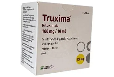 TRUXIMA 100 MG/10 ML IV INFUZYONLUK COZELTI HAZIRLAMAK ICIN KONSANTRE (2 FLAKON) ürün ambalajı, çözelti formunda rituksimab içerir. Üretici: CELLTRION HEALTHCARE İLAÇ SANAYİ VE TİCARET LİMİTED ŞİRKETİ.