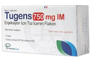 TUGENS 750 MG IM ENJEKSIYON ICIN TOZ ICEREN FLAKON (sefuroksim) ürün ambalajı, flakon. Üretici: PHARMAVİSİON SAN. VE TİC. A.Ş.
