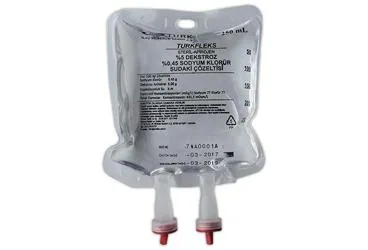 Dekstroz + sodyum klorur içeren çözelti: TURKFLEKS %5 DEKSTROZ %0,45 NACL COZELTISI 250 ML (PP TORBA-SETSIZ) ambalajı. Üretici: TURK İLAÇ VE SERUM SANAYİ ANONİM ŞİRKETİ.
