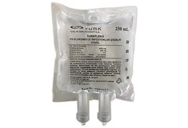 TURKLFEKS 1/3 GLUKOMIX IV INFUZYONLUK COZELTI 250 ML (SETLI) kutu fotoğrafı. Dekstroz + sodyum klorur içeren çözelti. Üretici: TURK İLAÇ VE SERUM SANAYİ ANONİM ŞİRKETİ.